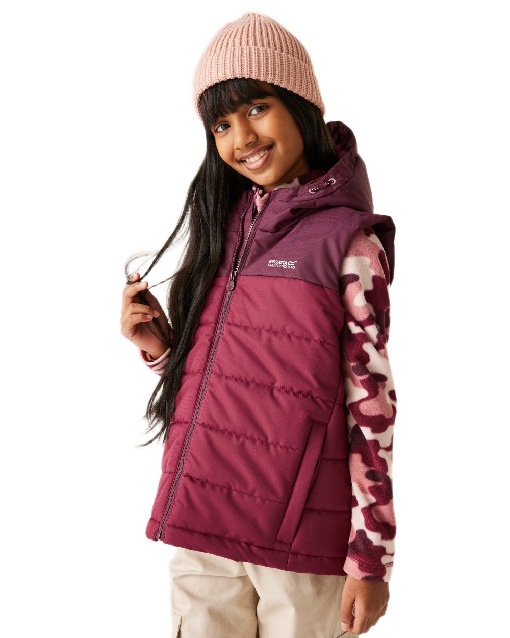 Fig Dark Pimento Coloured Regatta Childrens Lofthouse Bodywarmer Gilet on white background