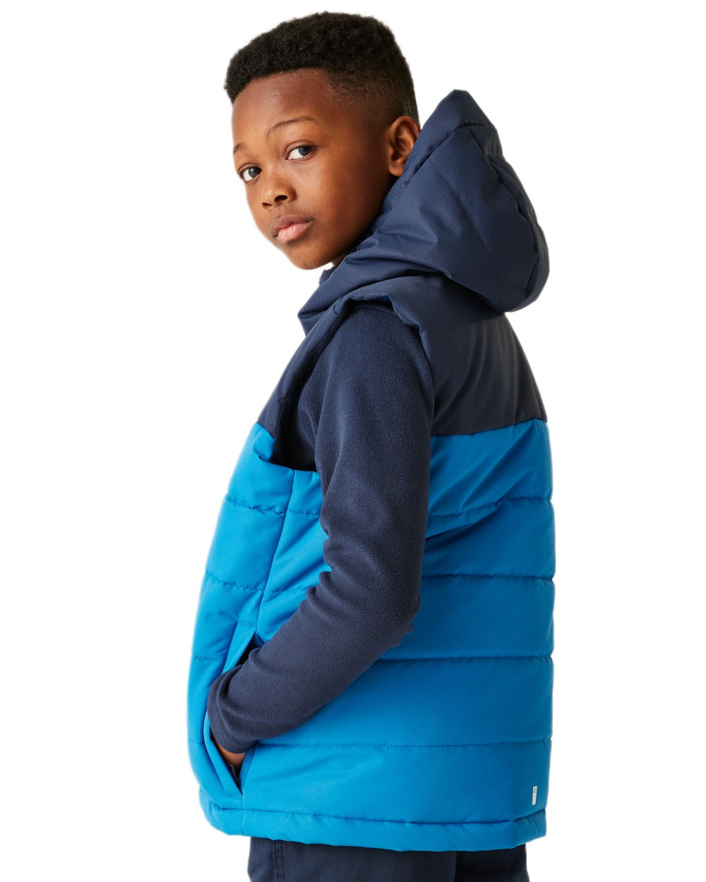 Navy Snorkel Blue Coloured Regatta Childrens Lofthouse Bodywarmer Gilet on white background