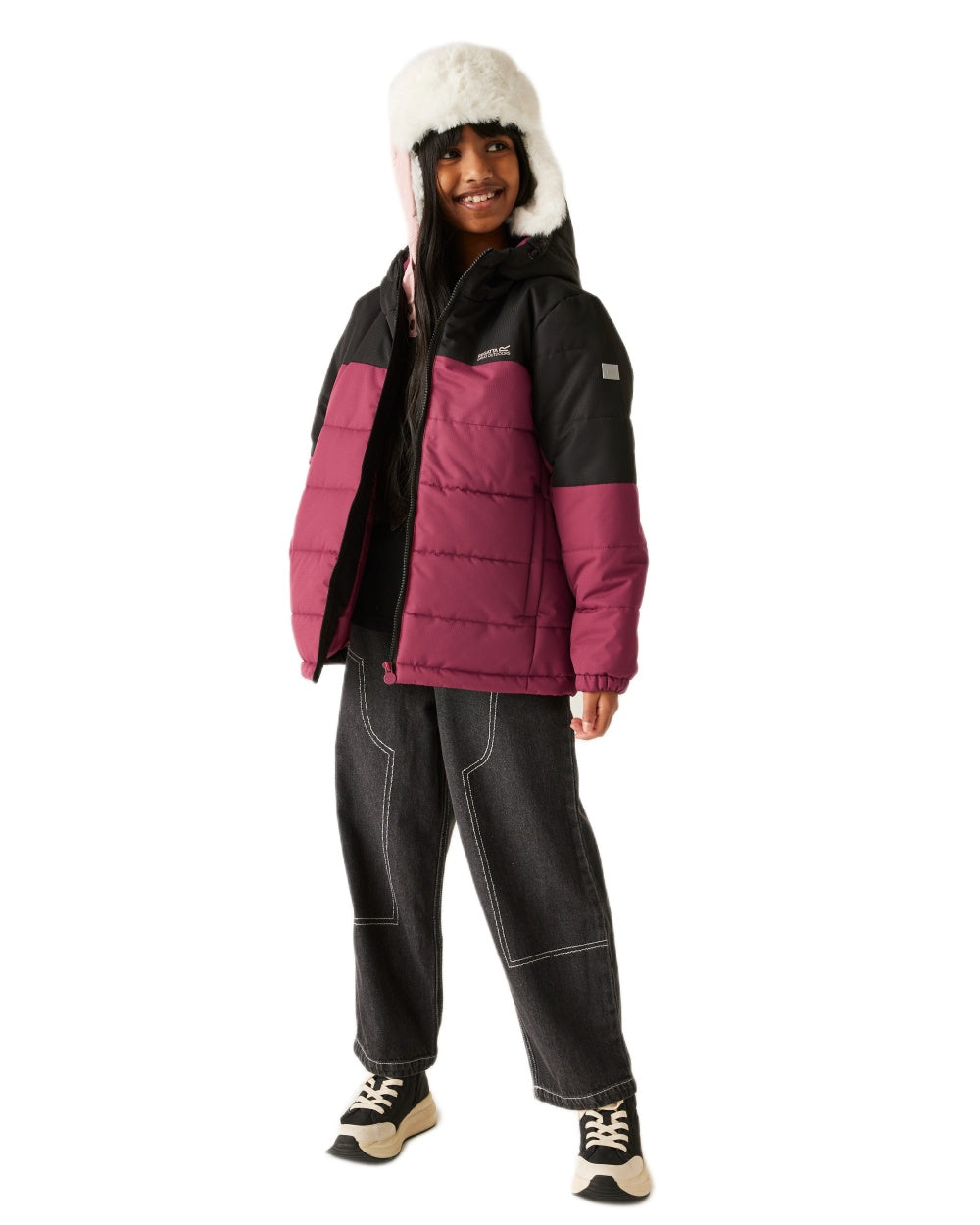 Black Dark Pimento Coloured Regatta Childrens Lofthouse Insulated Jacket on white background