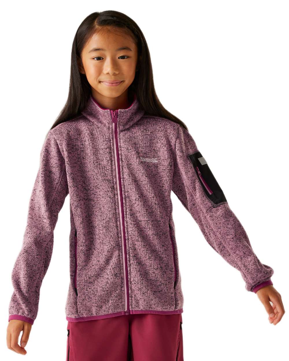 Lilas Beaujolais Coloured Regatta Childrens Newhill Full Zip Fleece Jacket on white background