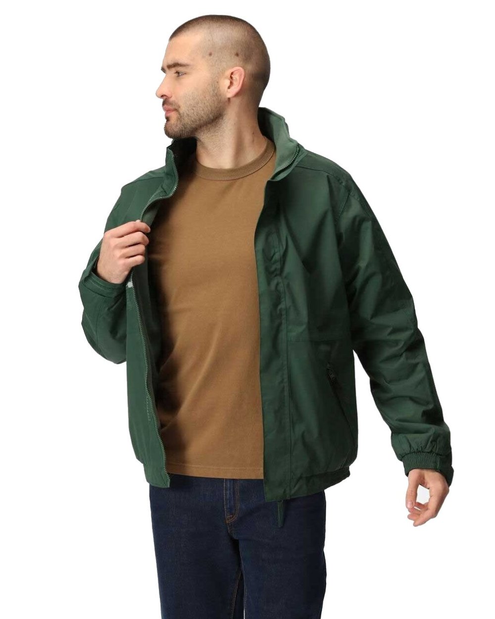 Dark Green Dark Grey coloured Regatta Dover Fleece Lined Bomber Jacket on white background