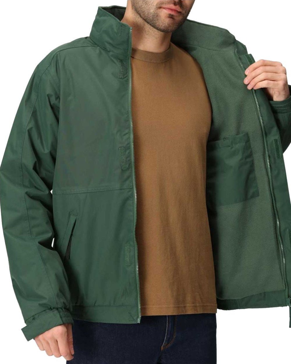 Dark Green Dark Grey coloured Regatta Dover Fleece Lined Bomber Jacket on white background