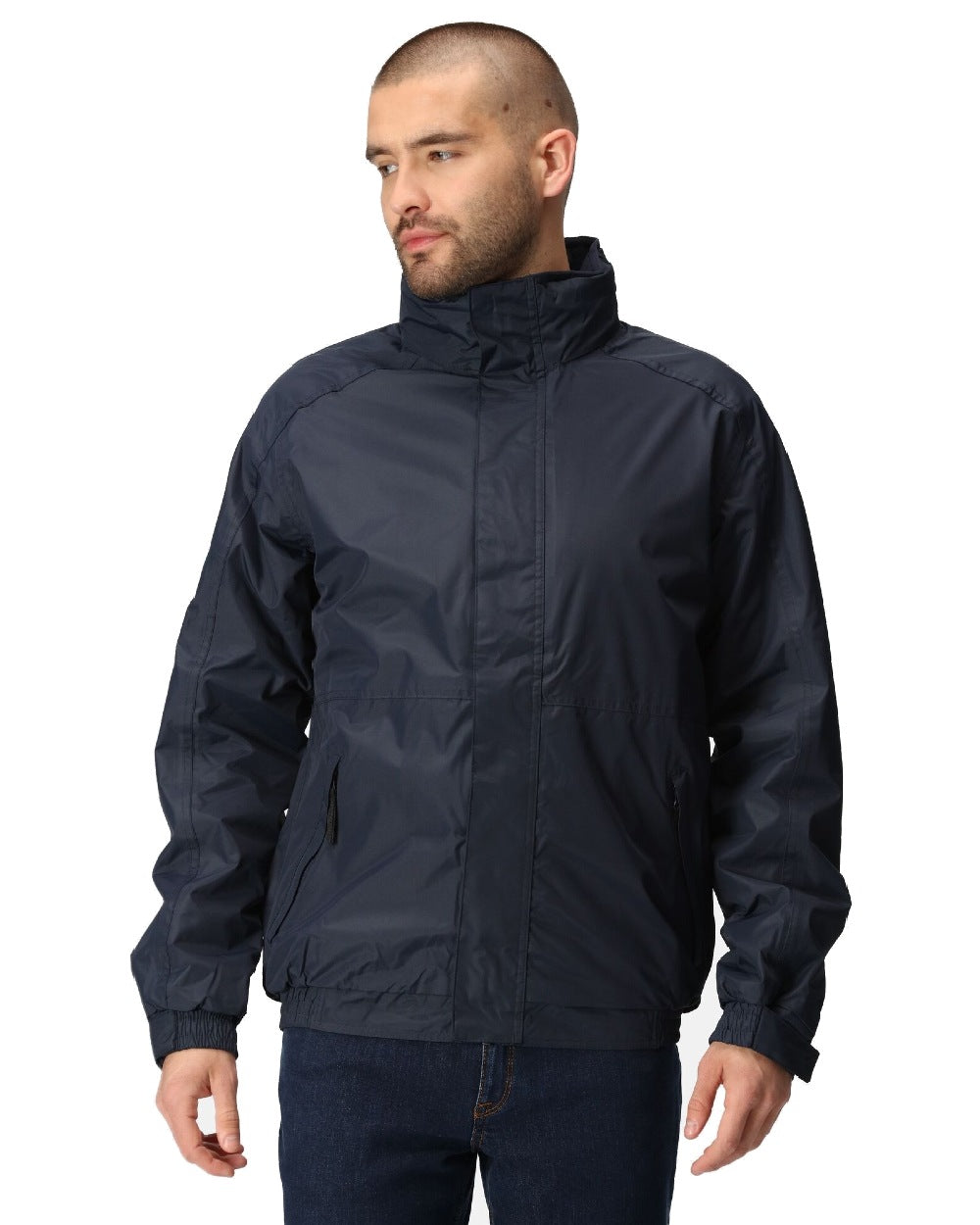 Navy coloured Regatta Dover Fleece Lined Bomber Jacket on white background