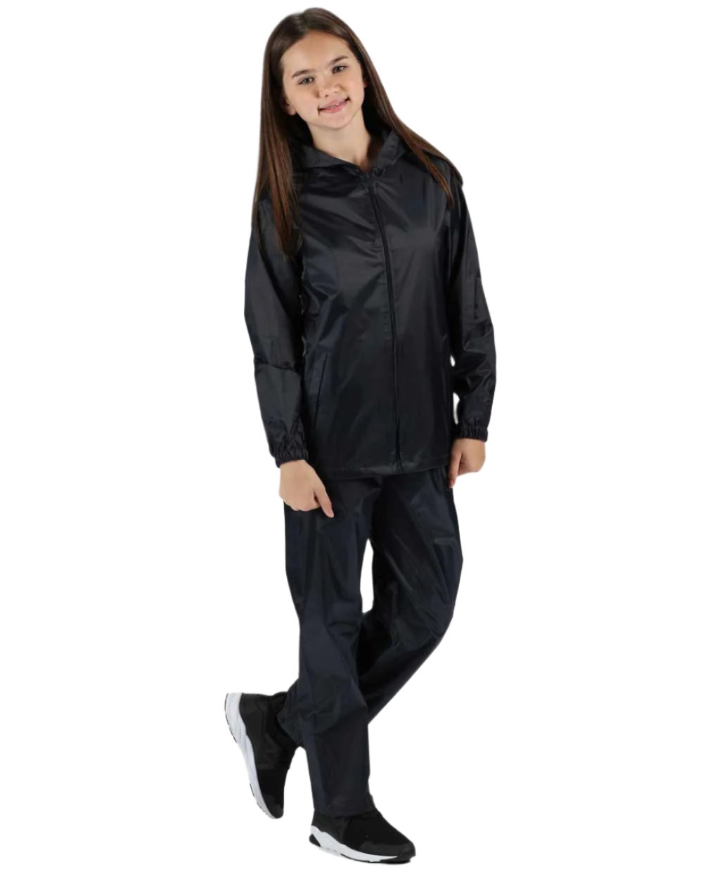Navy coloured Regatta Kids Pro Stormbreak Waterproof Overtrousers on white background