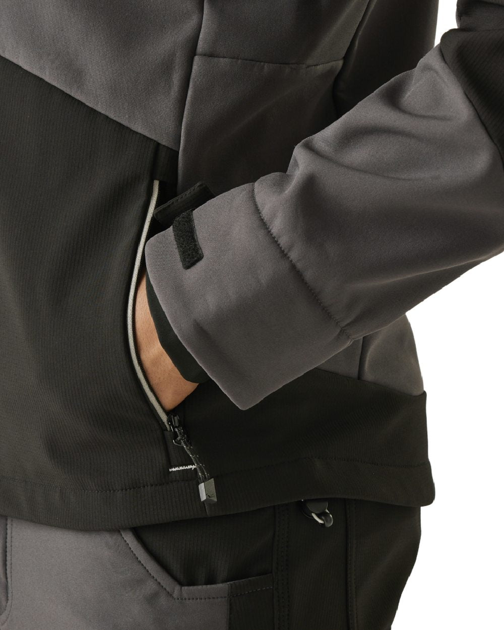 Slate Grey Black coloured Regatta Mens 4Tex Stretch 3 Layer Softshell Jacket on white background