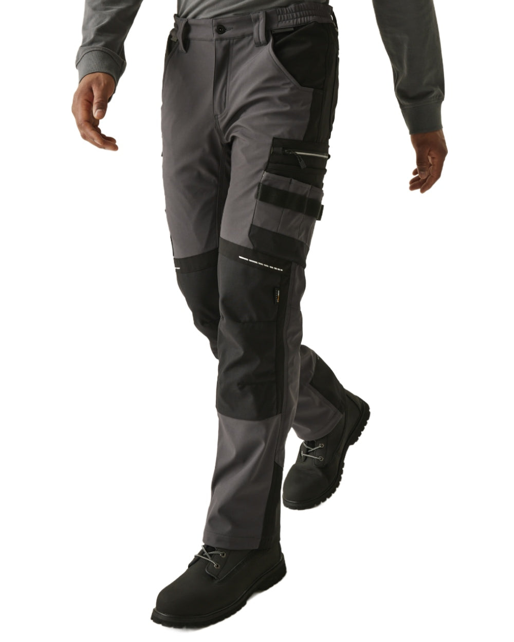 Slate Grey Black coloured Regatta Mens 4Tex Stretch Holster Trousers on white background