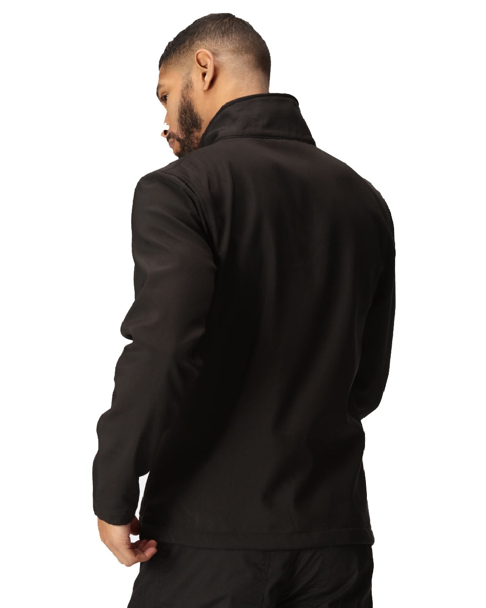 Black coloured Regatta Mens Ablaze Printable Softshell Jacket on white background