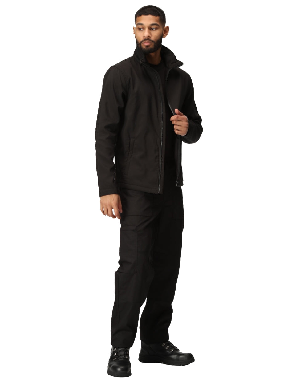 Black coloured Regatta Mens Ablaze Printable Softshell Jacket on white background
