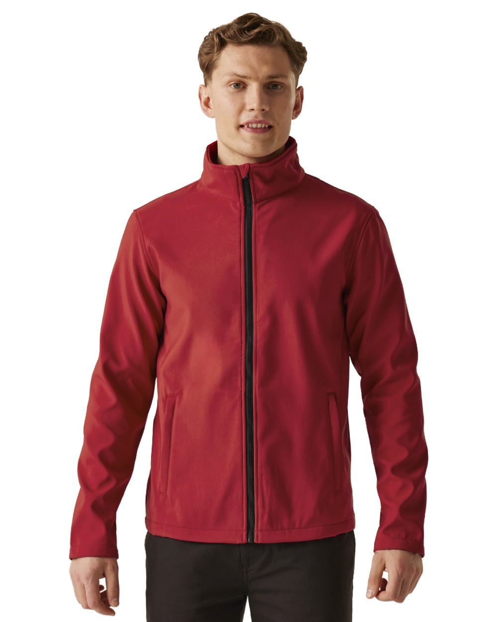 Classic Red Black coloured Regatta Mens Ablaze Printable Softshell Jacket on white background
