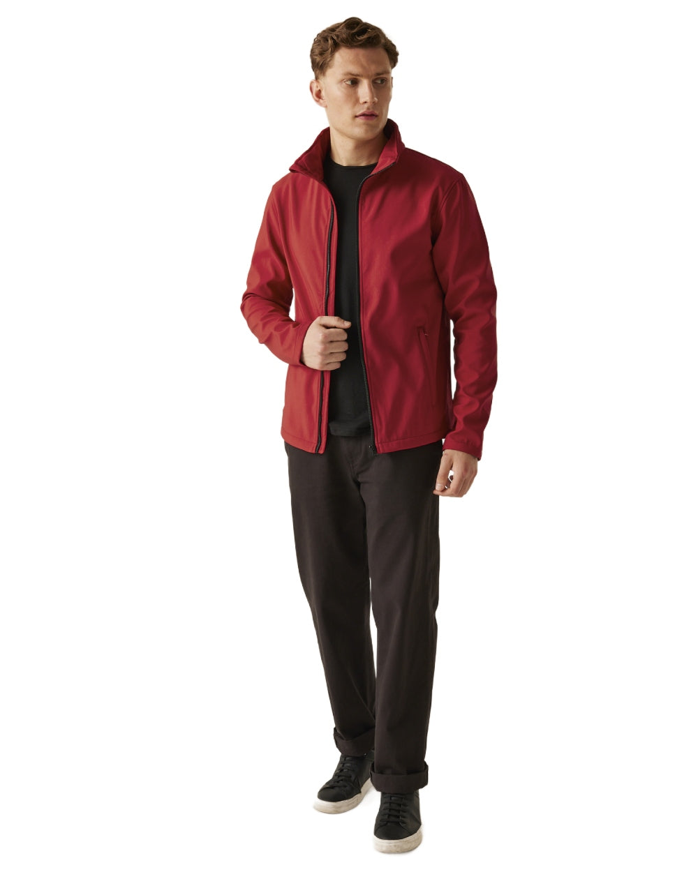 Classic Red Black coloured Regatta Mens Ablaze Printable Softshell Jacket on white background