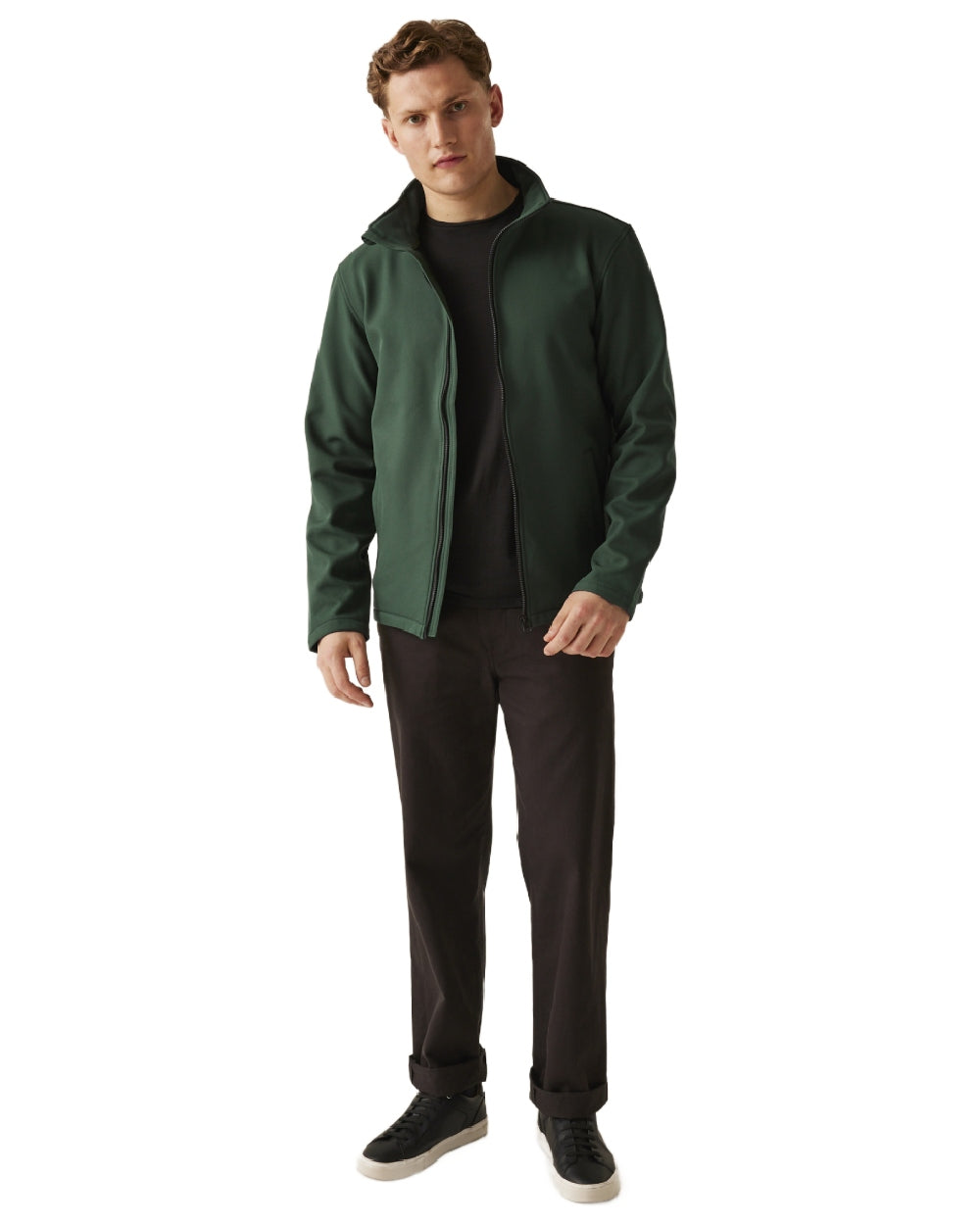 Dark Spruce Black coloured Regatta Mens Ablaze Printable Softshell Jacket on white background