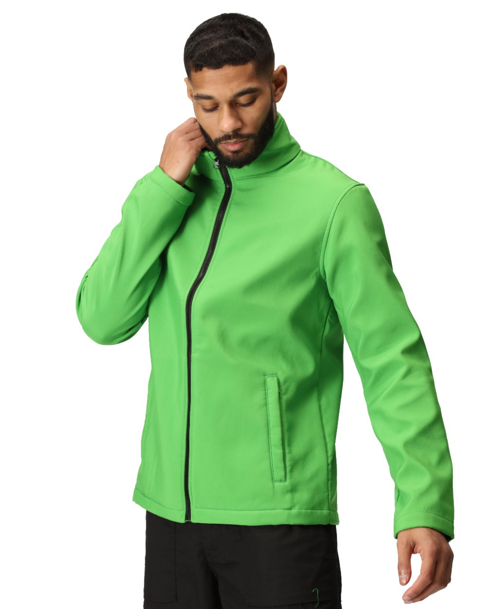 Extreme Green Black coloured Regatta Mens Ablaze Printable Softshell Jacket on white background