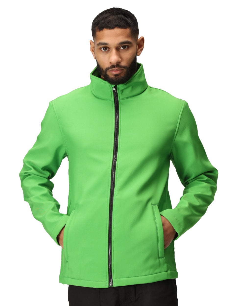 Extreme Green Black coloured Regatta Mens Ablaze Printable Softshell Jacket on white background