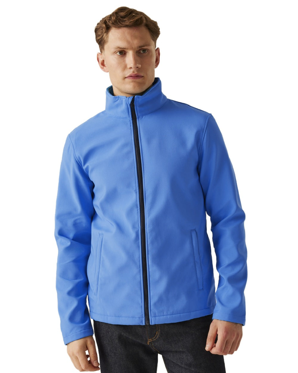 French Blue Navy coloured Regatta Mens Ablaze Printable Softshell Jacket on white background