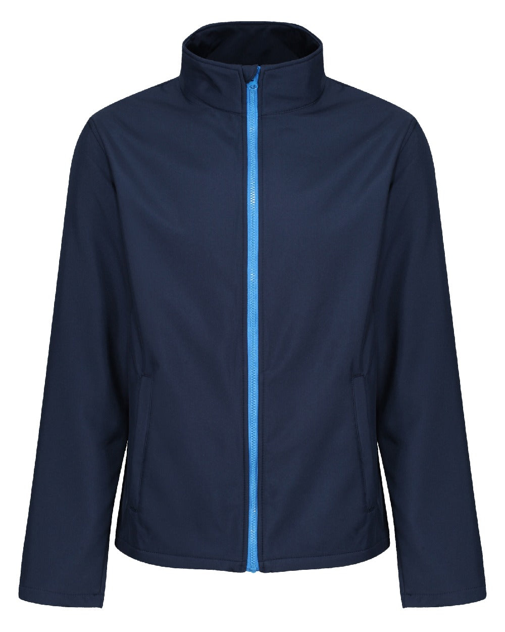 Navy French Blue coloured Regatta Mens Ablaze Printable Softshell Jacket on white background