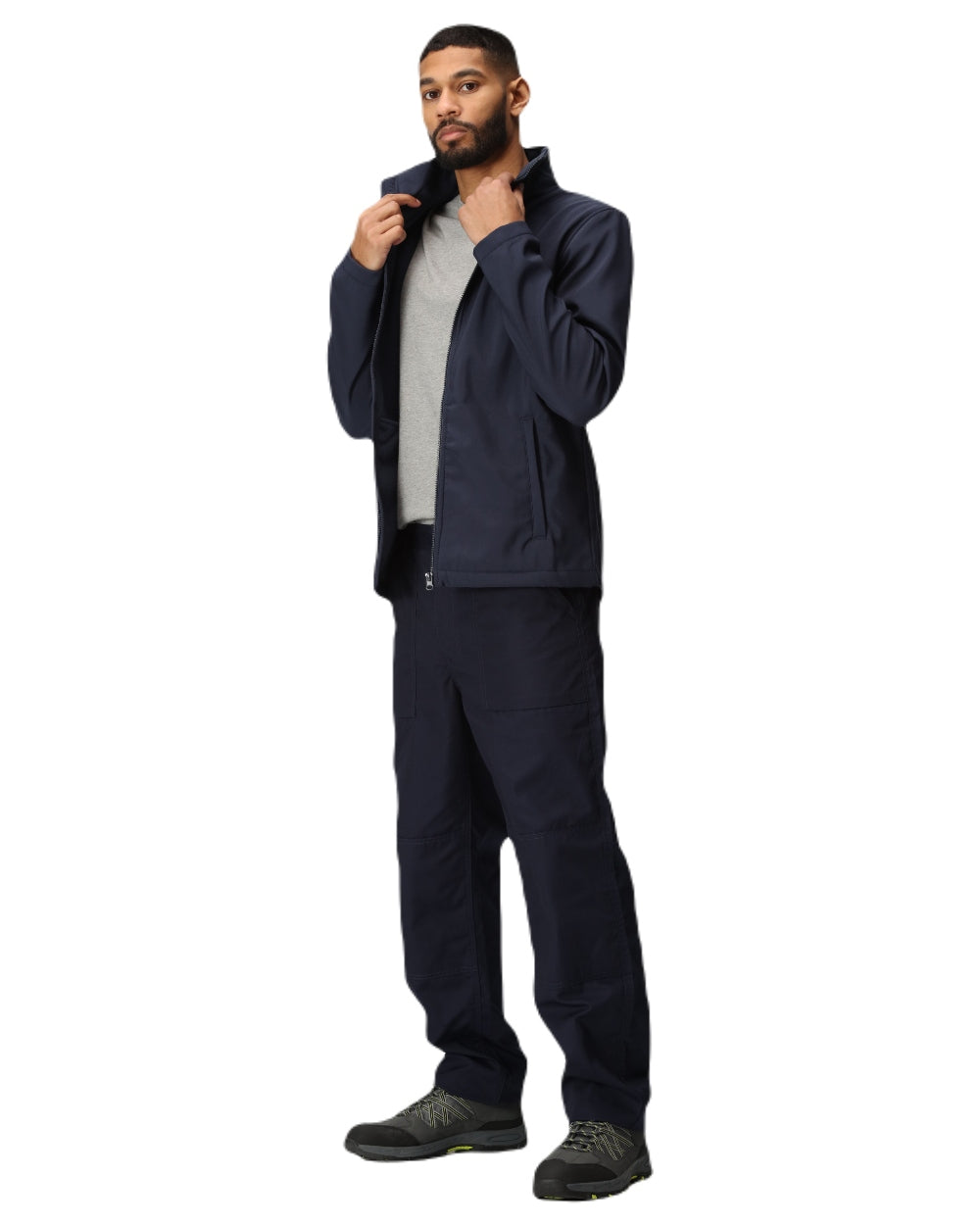 Navy coloured Regatta Mens Ablaze Printable Softshell Jacket on white background
