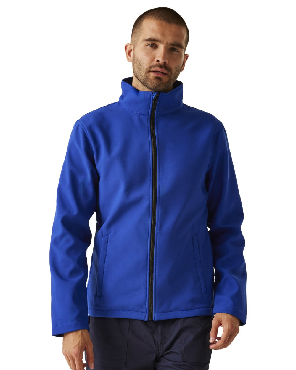 New Royal Black coloured Regatta Mens Ablaze Printable Softshell Jacket on white background