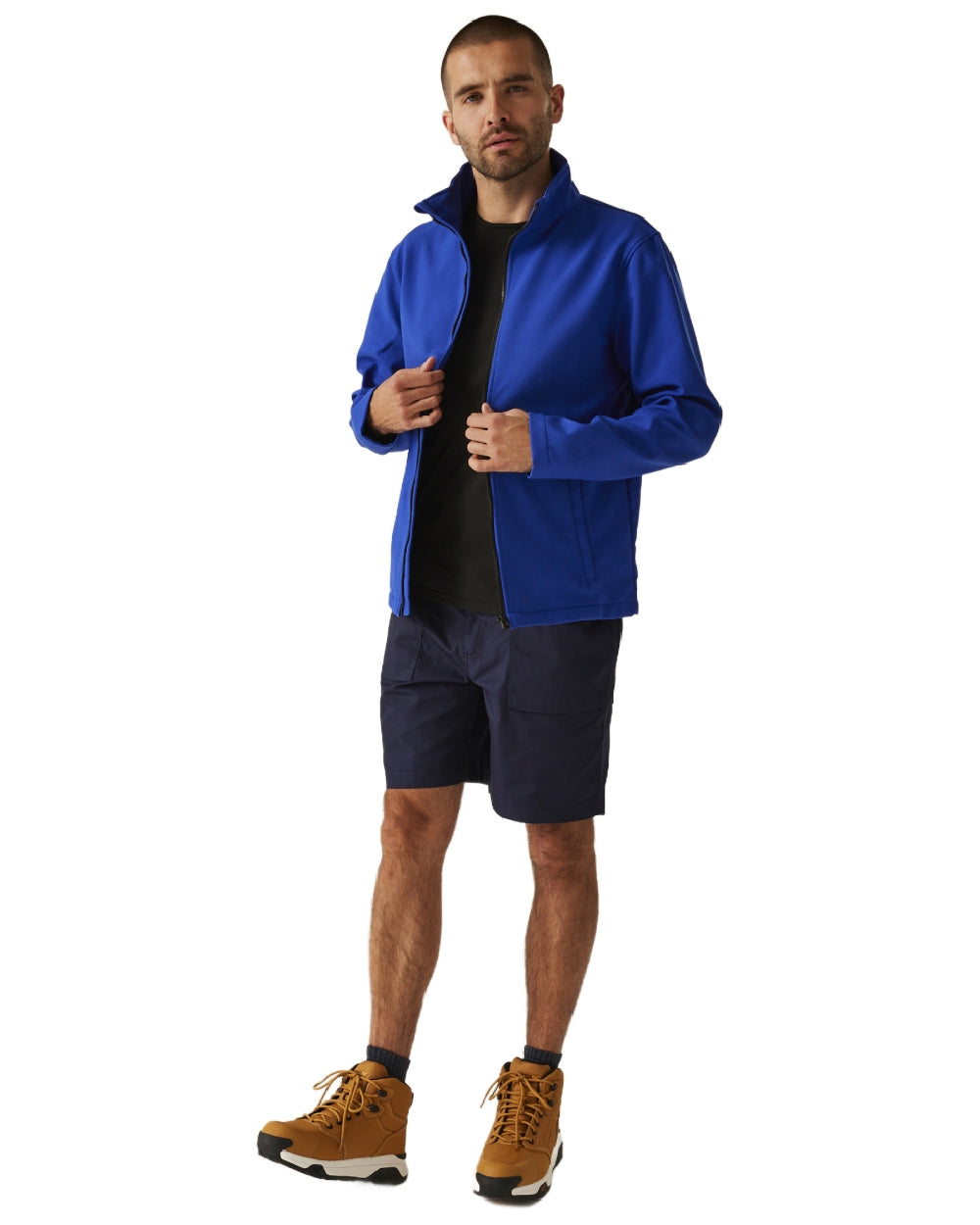 New Royal Black coloured Regatta Mens Ablaze Printable Softshell Jacket on white background