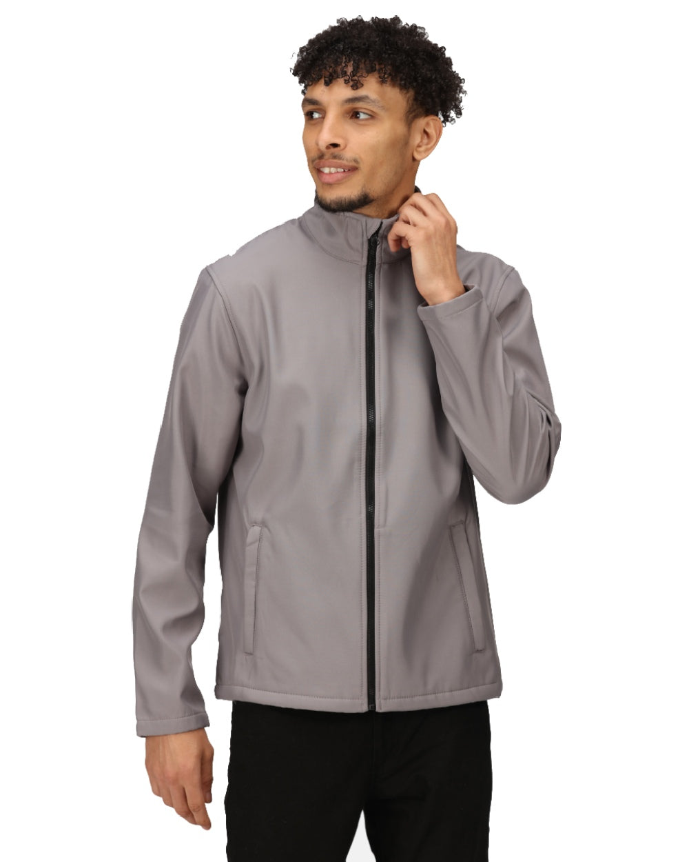 Rock Grey Black coloured Regatta Mens Ablaze Printable Softshell Jacket on white background