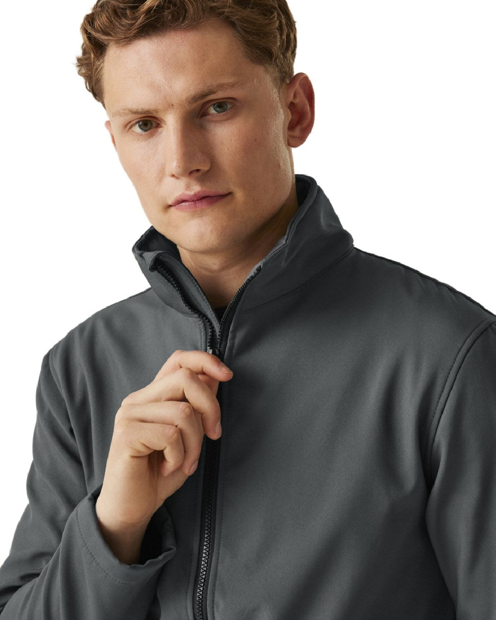 Seal Grey Black coloured Regatta Mens Ablaze Printable Softshell Jacket on white background