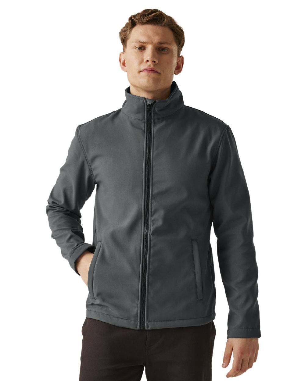 Seal Grey Black coloured Regatta Mens Ablaze Printable Softshell Jacket on white background