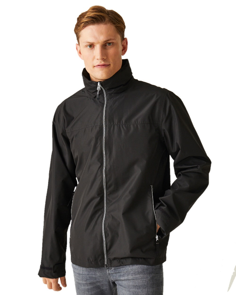 Black Mineral Grey coloured Regatta Mens Ascender Waterproof Shell Jacket on white background