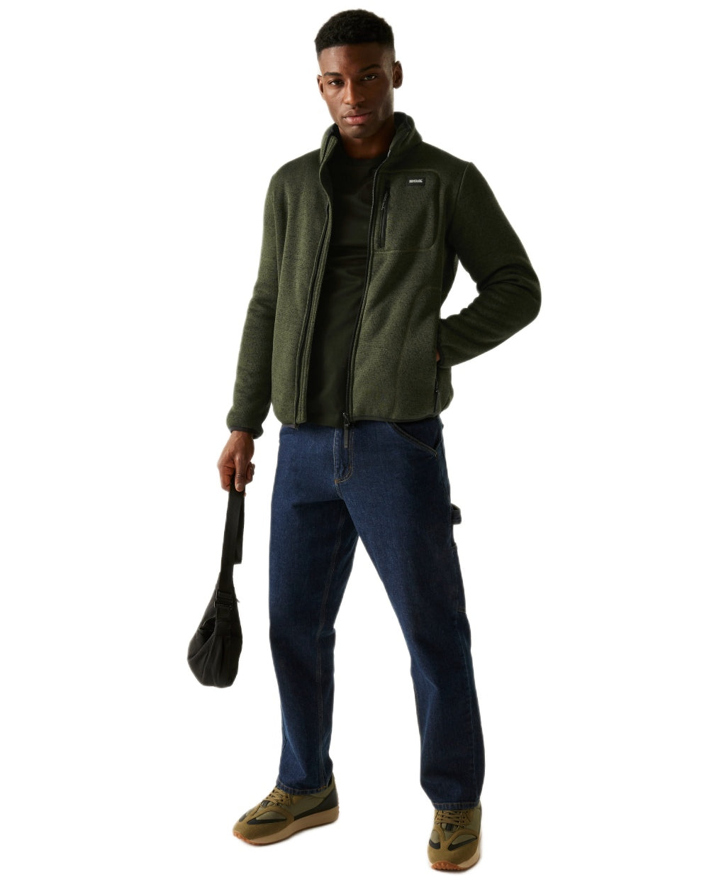 Dark Khaki Coloured Regatta Mens Barlee Full Zip Fleece Jacket on white background