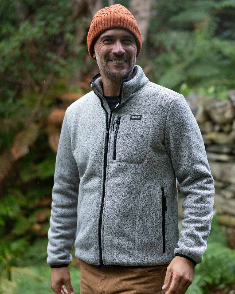 Silver Grey Coloured Regatta Mens Barlee Full Zip Fleece Jacket on forest background
