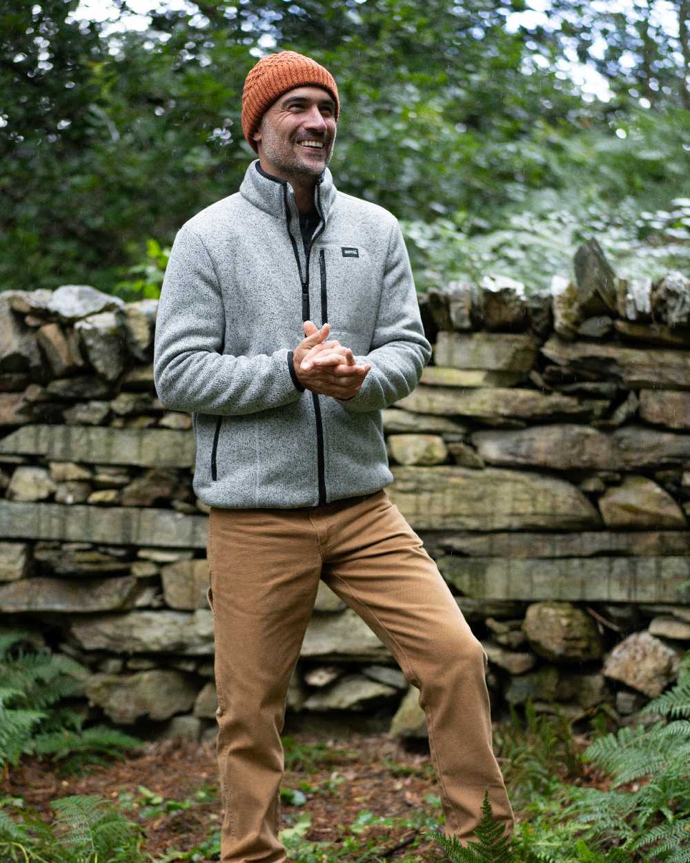 Silver Grey Coloured Regatta Mens Barlee Full Zip Fleece Jacket on forest background