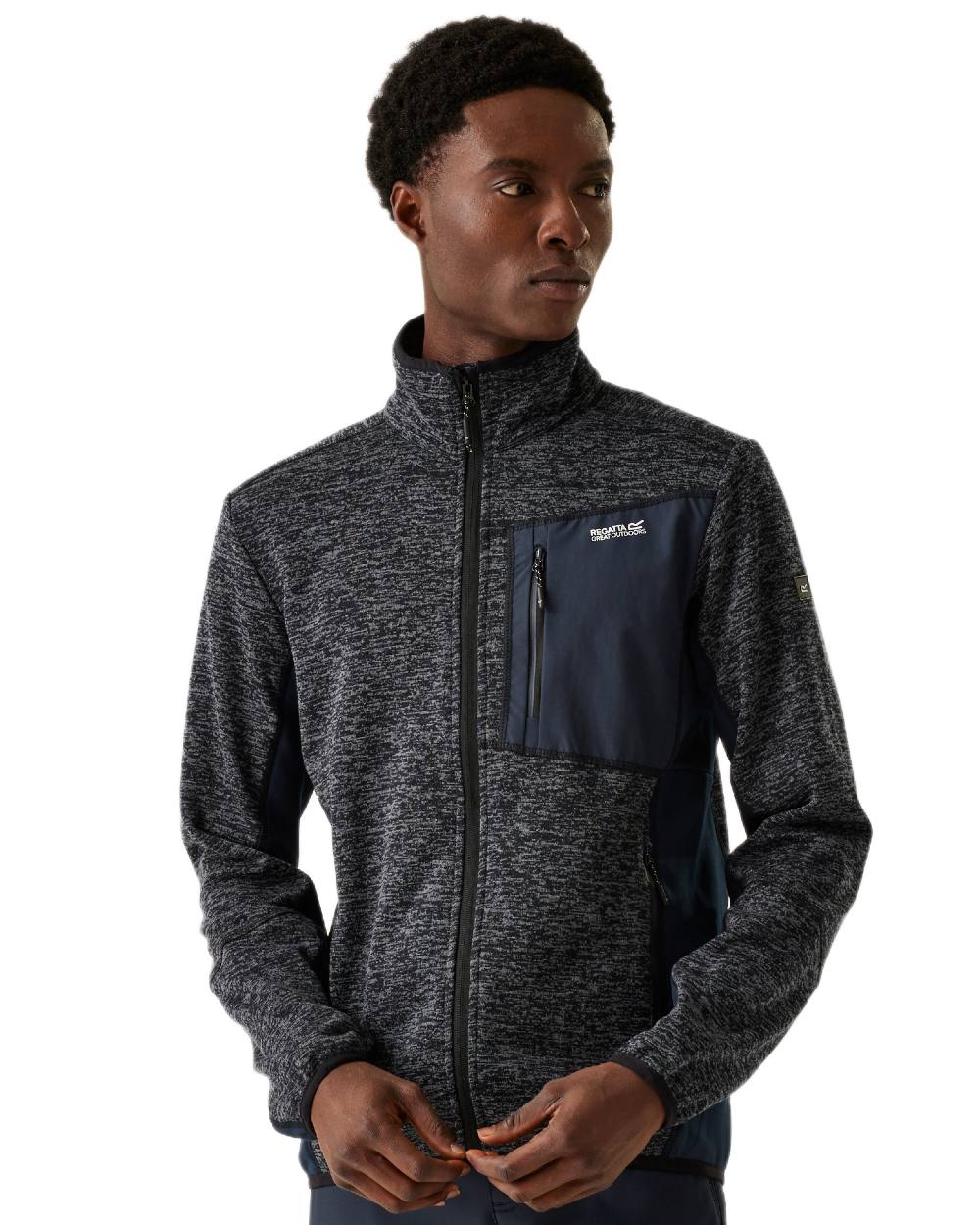 Navy Marl Navy Coloured Regatta Mens Baslinn Full Zip Fleece Jacket on white background