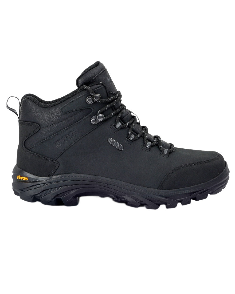 Black Coloured Regatta Mens Burrell Leather Waterproof Walking Boots on white background