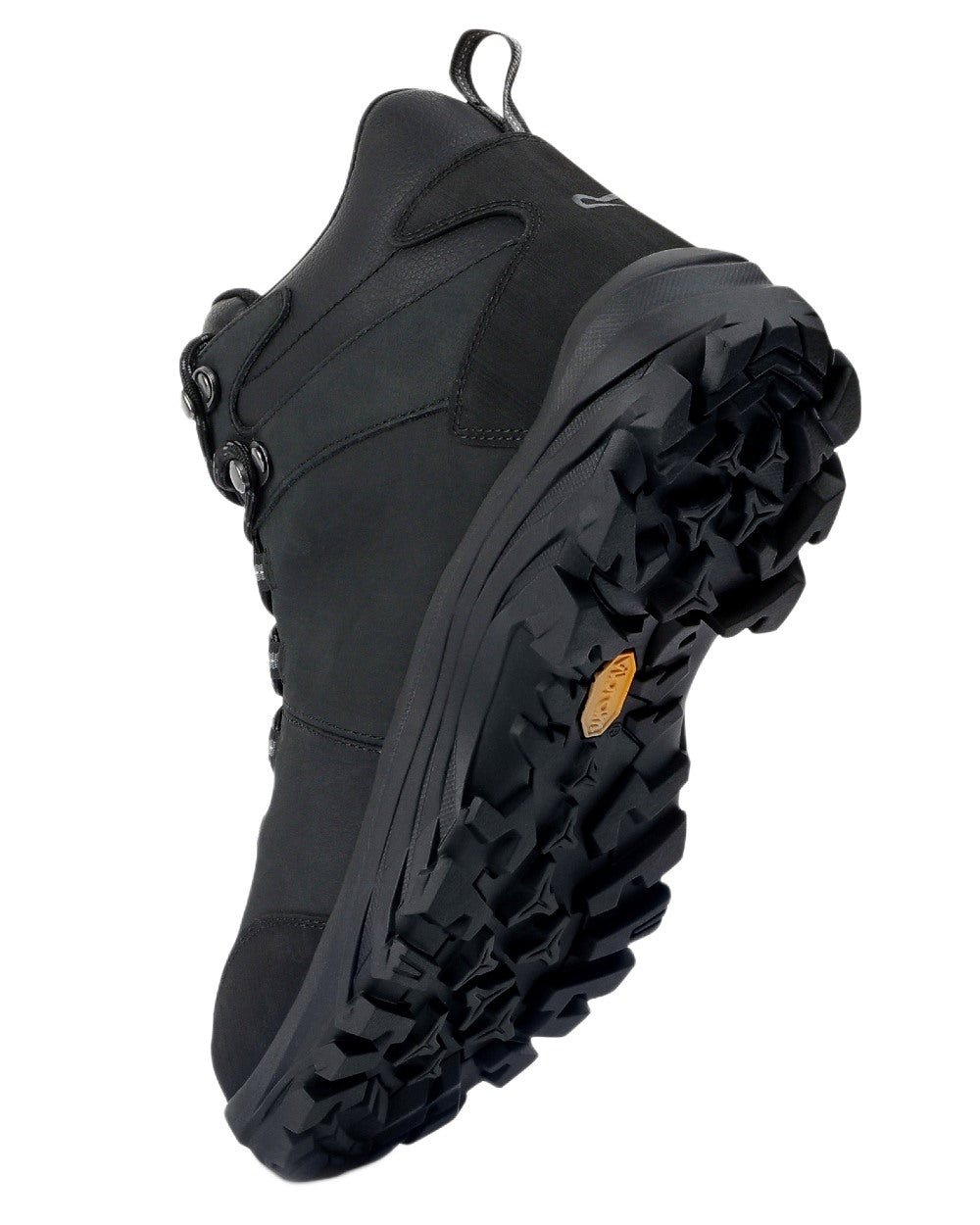 Black Coloured Regatta Mens Burrell Leather Waterproof Walking Boots on white background