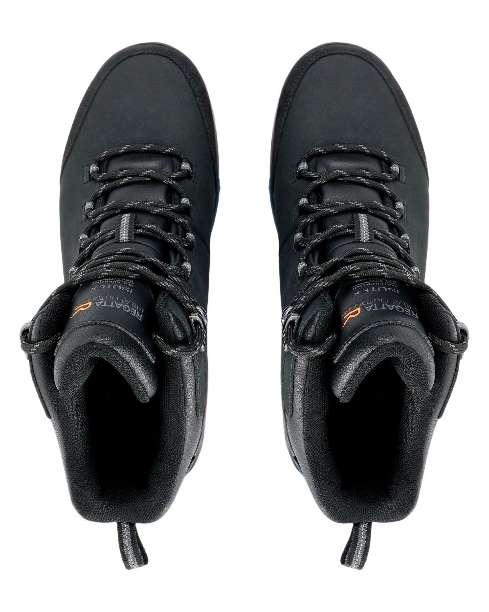 Black Coloured Regatta Mens Burrell Leather Waterproof Walking Boots on white background
