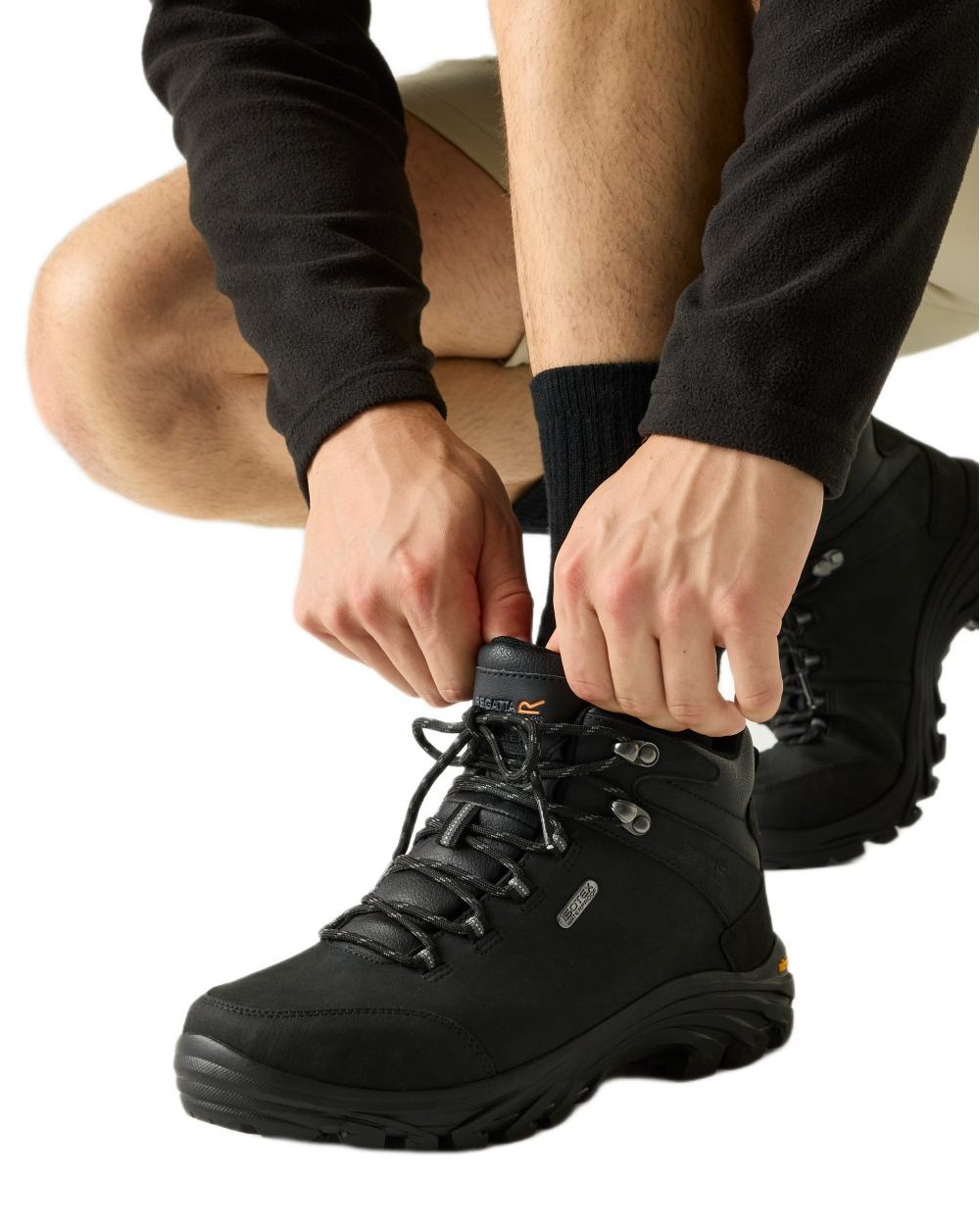 Black Coloured Regatta Mens Burrell Leather Waterproof Walking Boots on white background