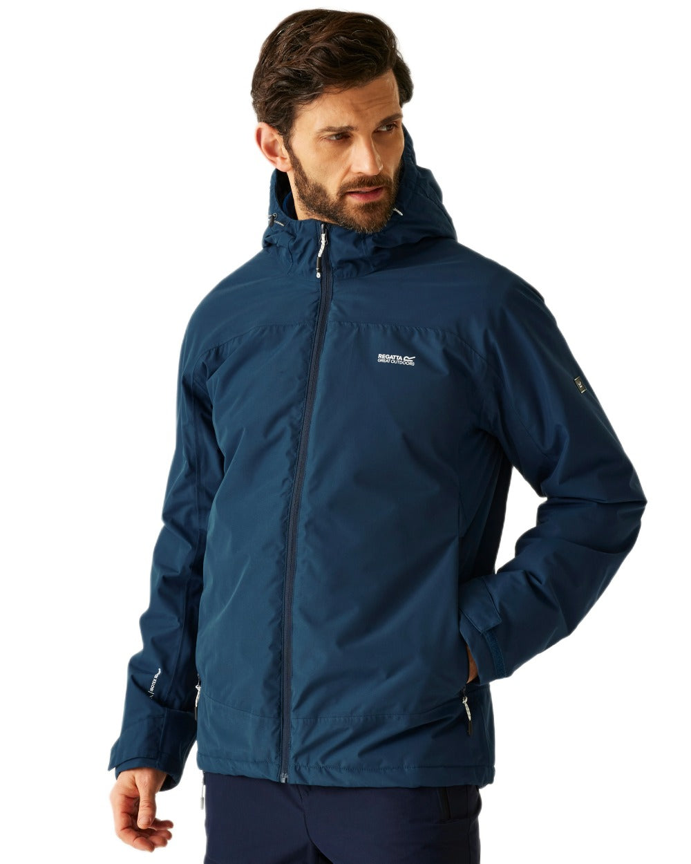 Moon Light Denim Coloured Regatta Mens Caspen Waterproof Insulated Jacket on white background