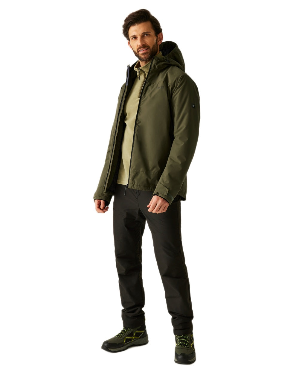 Olive Night Coloured Regatta Mens Caspen Waterproof Insulated Jacket on white background