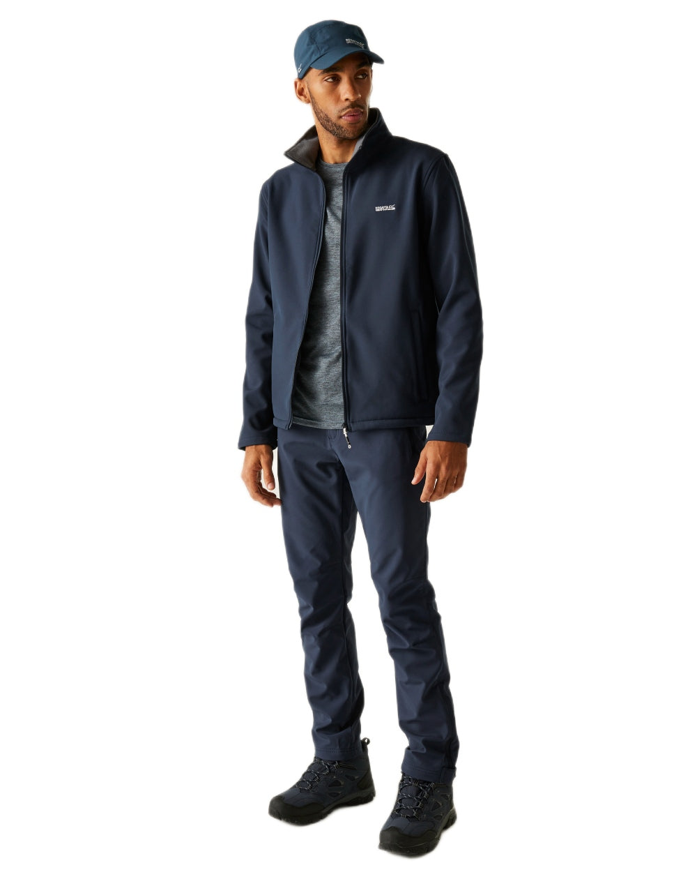 Navy Coloured Regatta Mens Cera V Softshell Jacket on white background