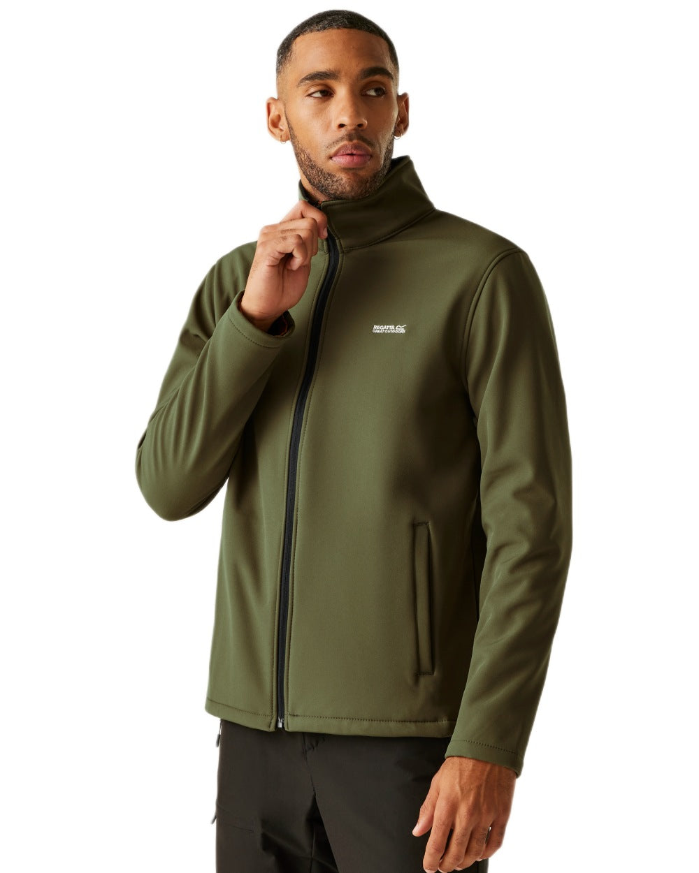 Olive Night Coloured Regatta Mens Cera V Softshell Jacket on white background