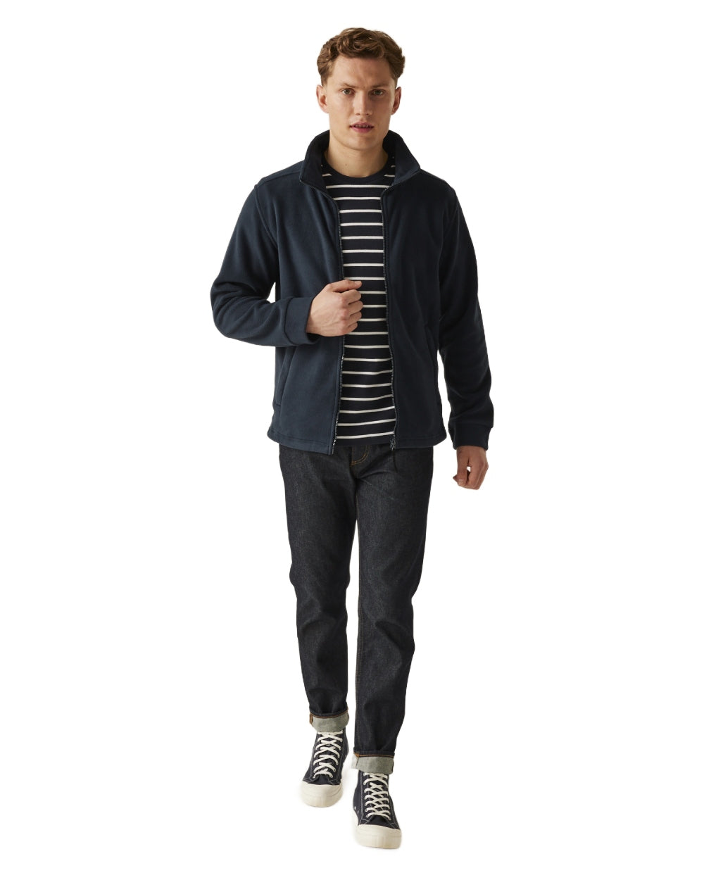 Navy coloured Regatta Mens Classic Full Zip Fleece on white background
