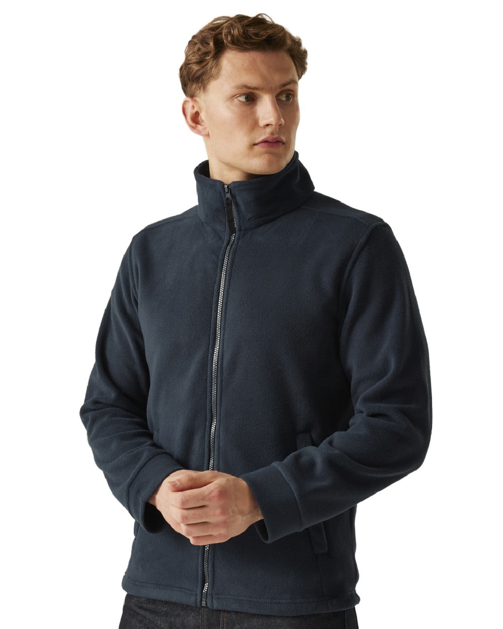 Navy coloured Regatta Mens Classic Full Zip Fleece on white background