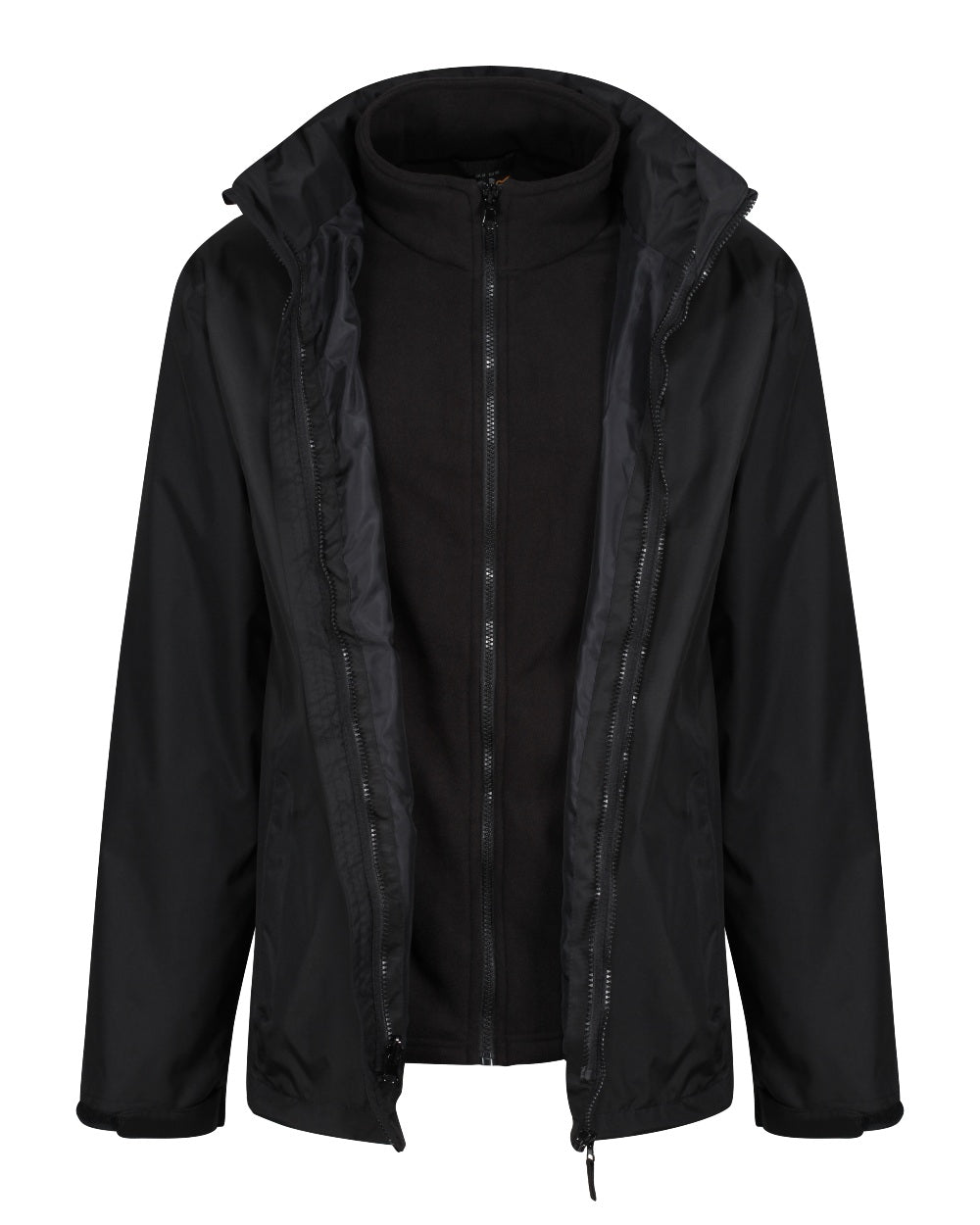 Black coloured Regatta Mens Classic Waterproof 3 in 1 Jacket on white background