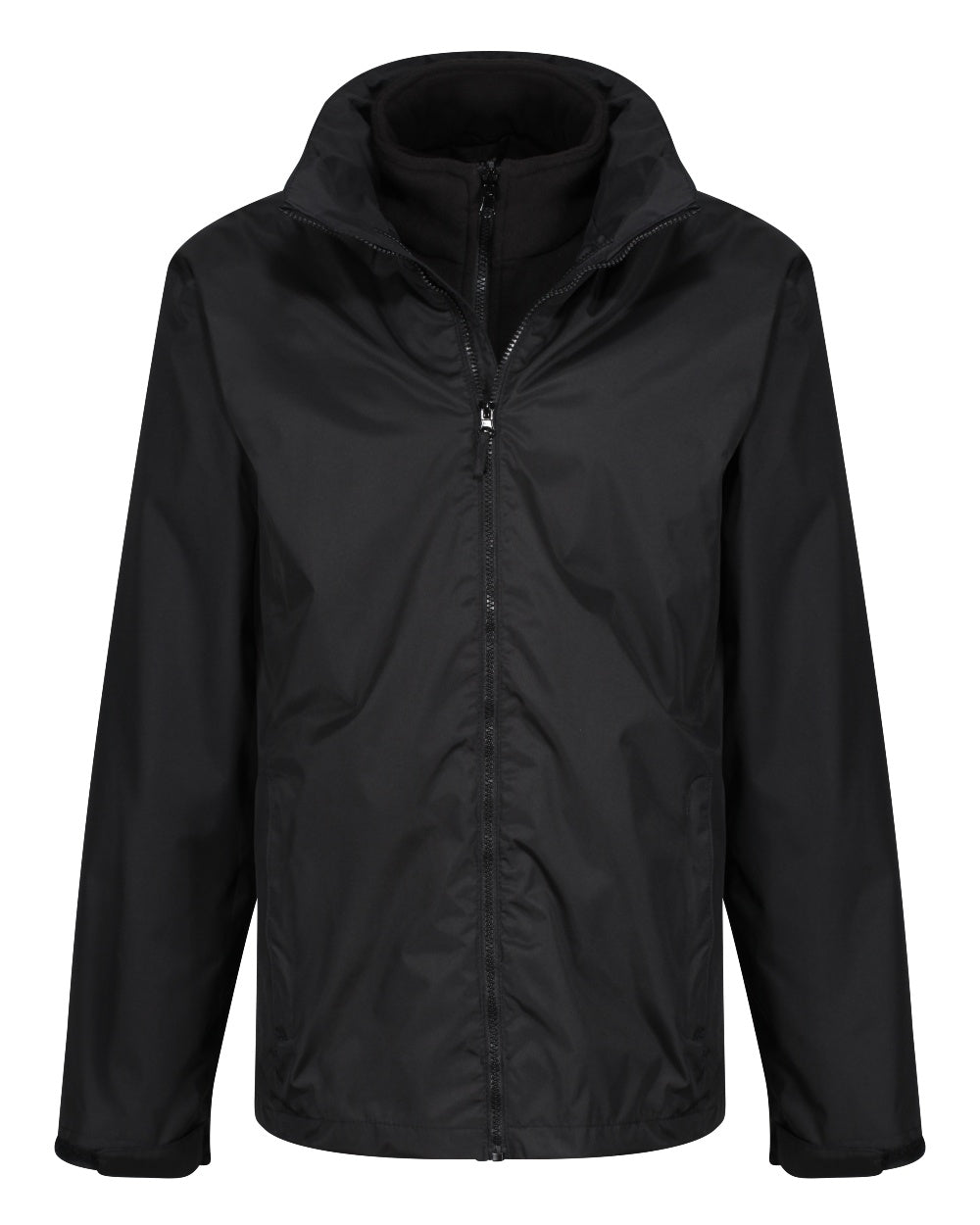 Black coloured Regatta Mens Classic Waterproof 3 in 1 Jacket on white background