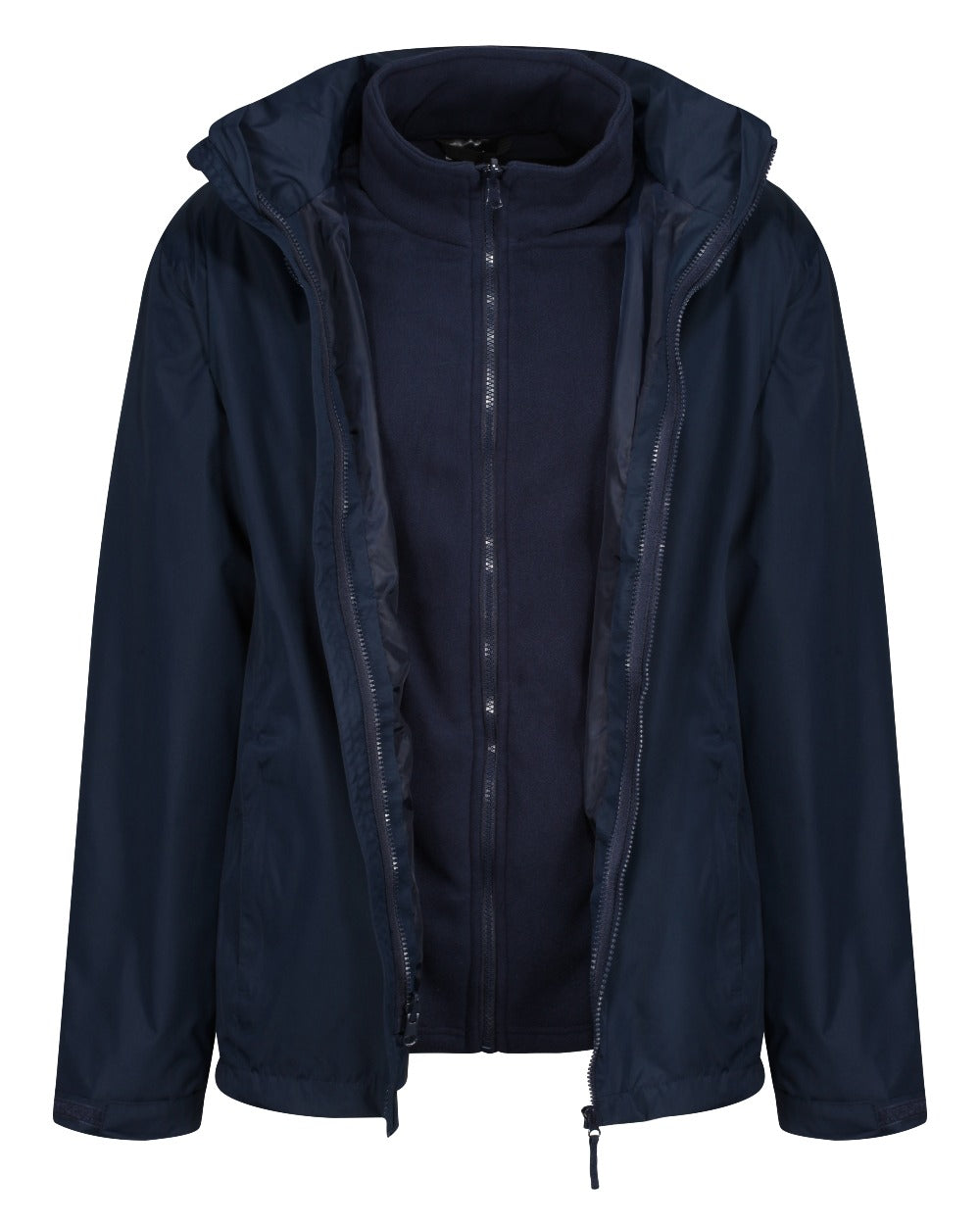 Navy coloured Regatta Mens Classic Waterproof 3 in 1 Jacket on white background