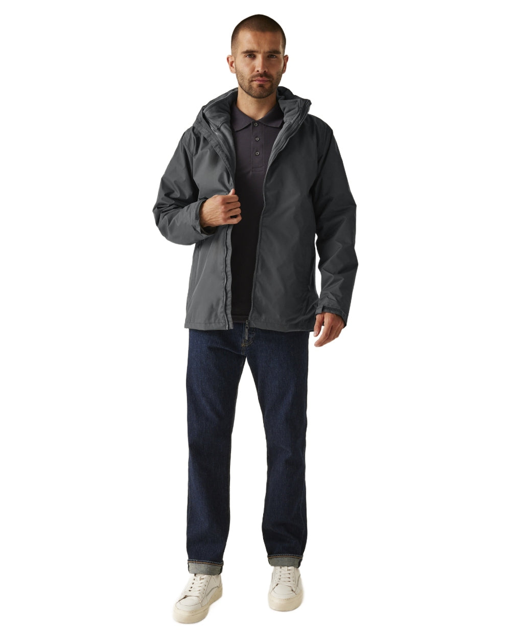 Seal Grey coloured Regatta Mens Classic Waterproof 3 in 1 Jacket on white background