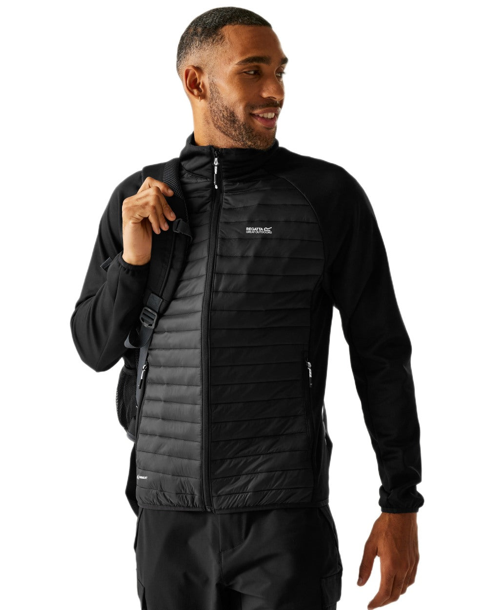 Black Coloured Regatta Mens Clumber Hybrid Jacket on white background