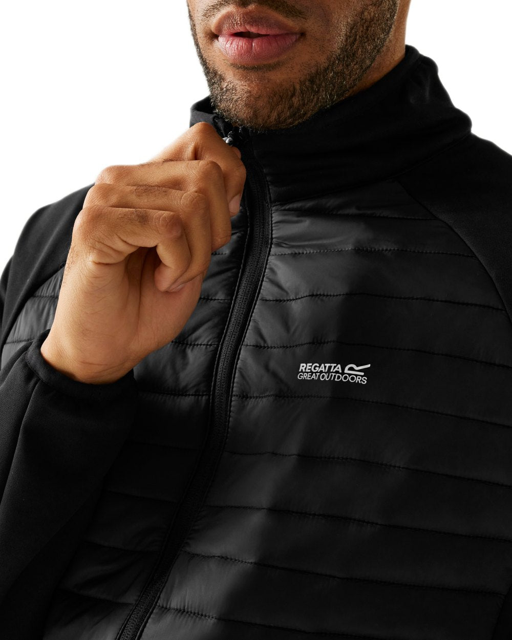 Black Coloured Regatta Mens Clumber Hybrid Jacket on white background