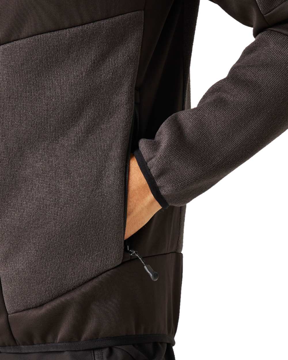 Ash Black coloured Regatta Mens E-Volve Stretch Midlayer Fleece Jacket on white background