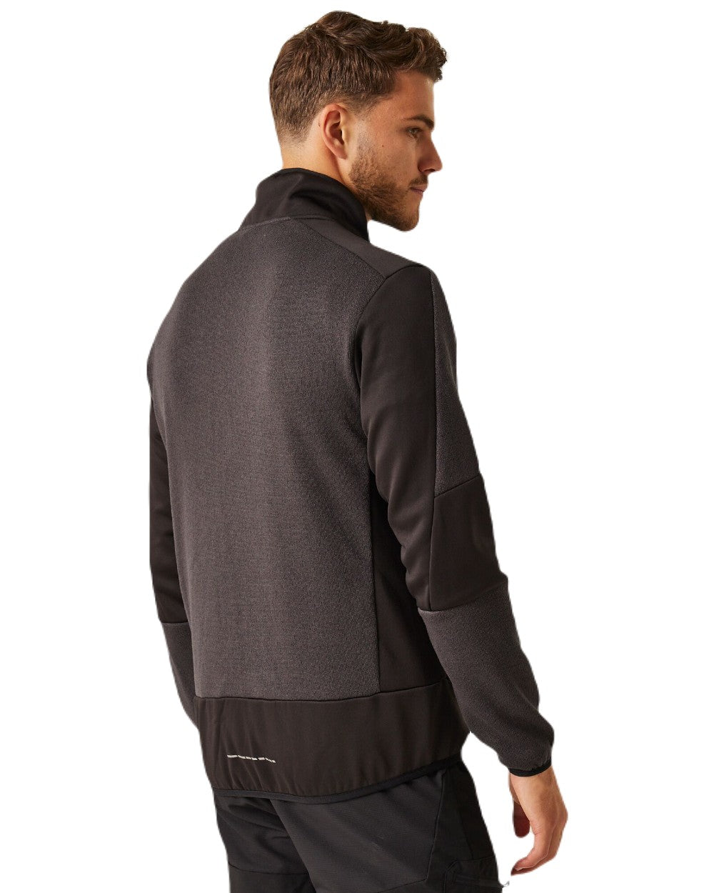 Ash Black coloured Regatta Mens E-Volve Stretch Midlayer Fleece Jacket on white background