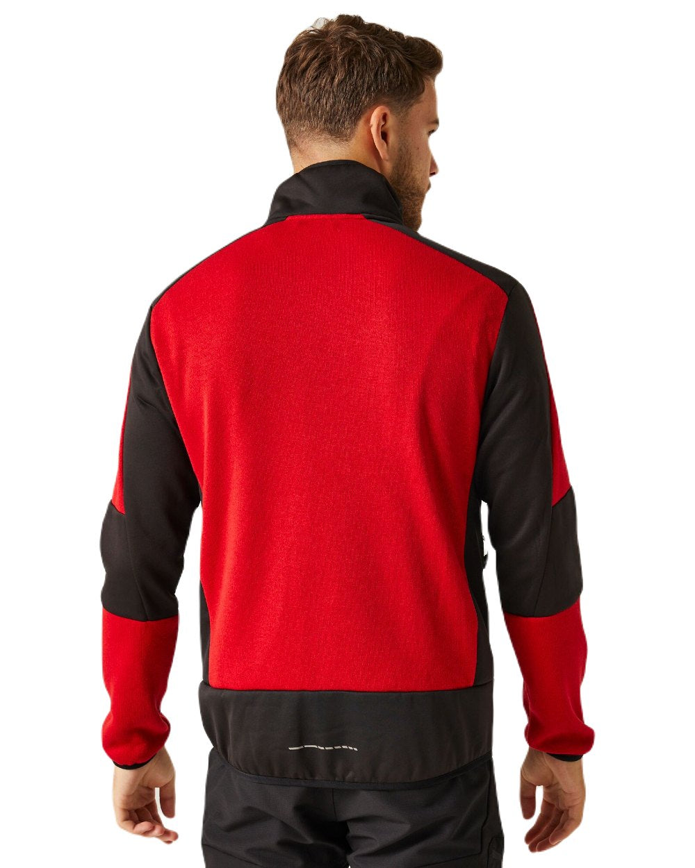 Classic Red Black coloured Regatta Mens E-Volve Stretch Midlayer Fleece Jacket on white background