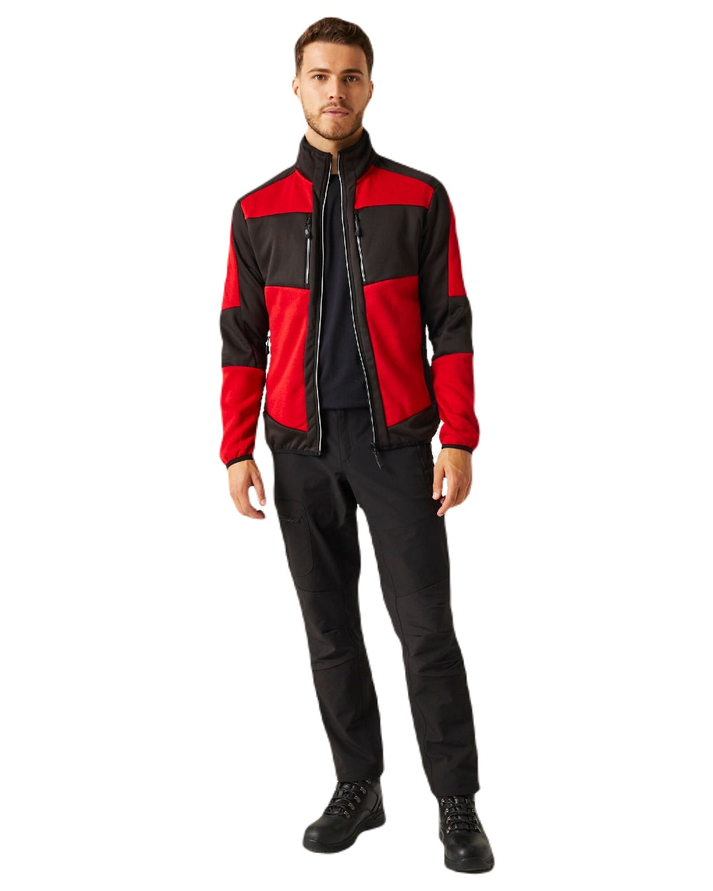 Classic Red Black coloured Regatta Mens E-Volve Stretch Midlayer Fleece Jacket on white background